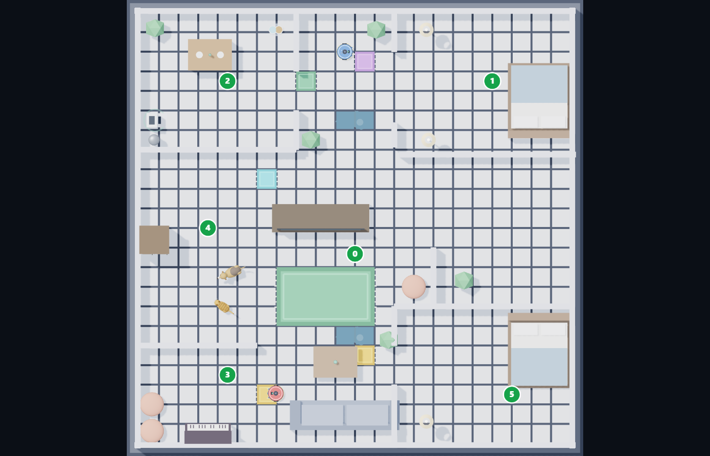 The U14 house from above, with every room numbered